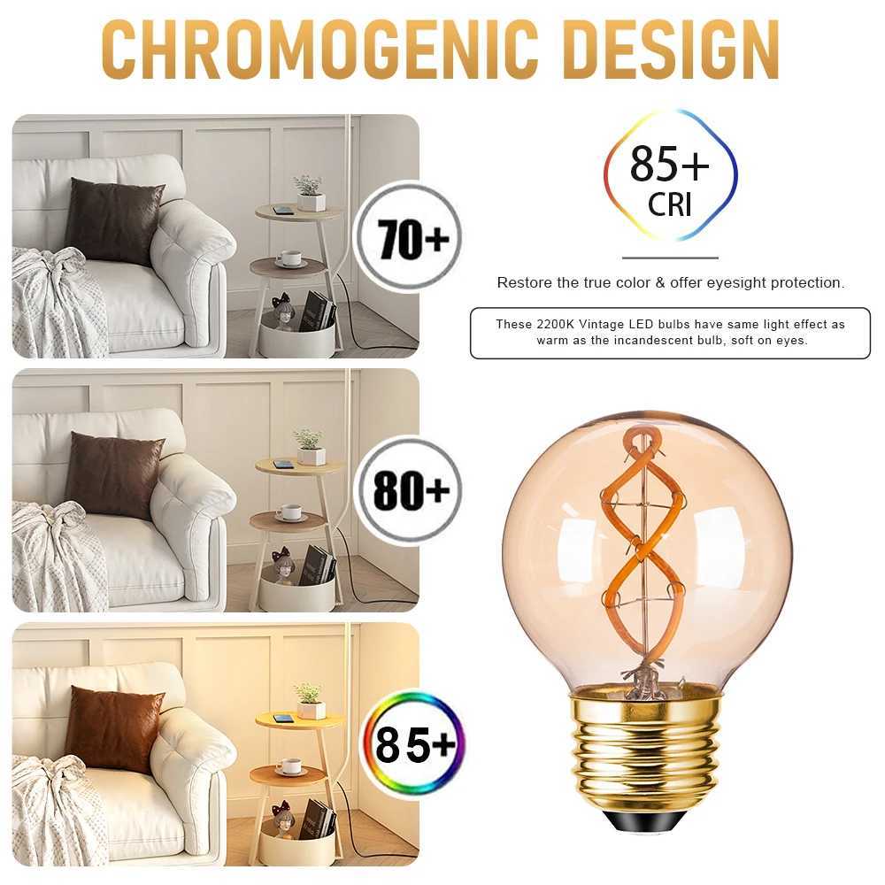 G50 Spiral Light Bulb 3W E26 E27 Edison Filament LED Bulbs 2200K E14 E12 Globe Replacement Bulbs for Chandelier Vanity Ceiling C251115