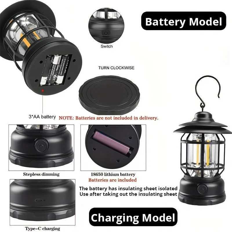 1PC Rechargeable Outdoor Camping Lights Retro Portable Camping Tent/Table Lamp Hanging Lights Garden DecorationWithout Battery M251115