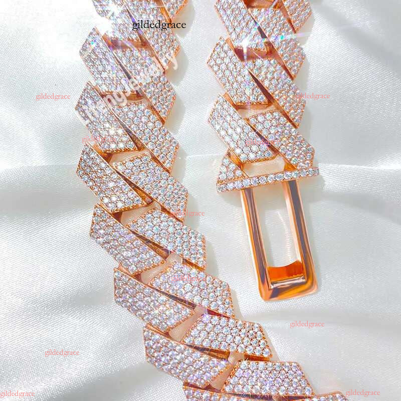 Custom 20mm 4-Rows Sterg Sier Rose Gold Cuban k Chain for Men Full Iced Hip Hop Dia Moissanite Fine Necklaces