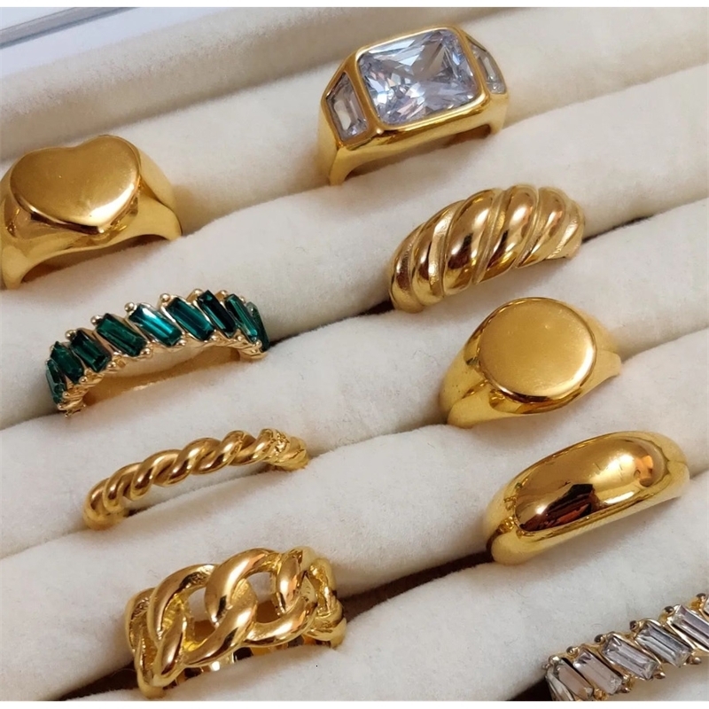 Uworld Stainless Steel 18K Gold Plated Shell Set Ring Declaration Metal Texture Fashion Finger Joyer Acero Unprinted Good Product 250326