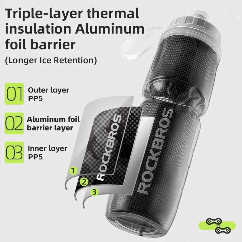 ROCKBROS Cycling Insulated Water Bottle 750ml PP5 Material Outdoor Sports Fitness Running Riding Camping Hiking Portable KettleW251114