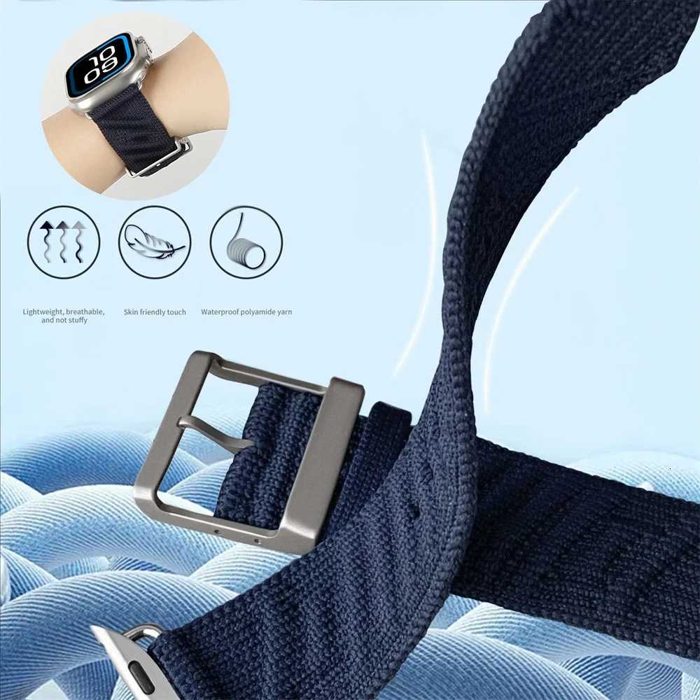 En Mer Bleu Nuit Band For Apple Watch 10 46mm 42mm Correa Nylon Loop Bracelet For Iwatch 9 8 7 6 Ultra 49mm 44/45/38mm Watchband W251114