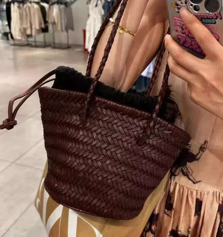 Fashion Vintage Brand Knitting Woven PU Leather Bags Designer Shoulder Bag Totes Bucket Knitted