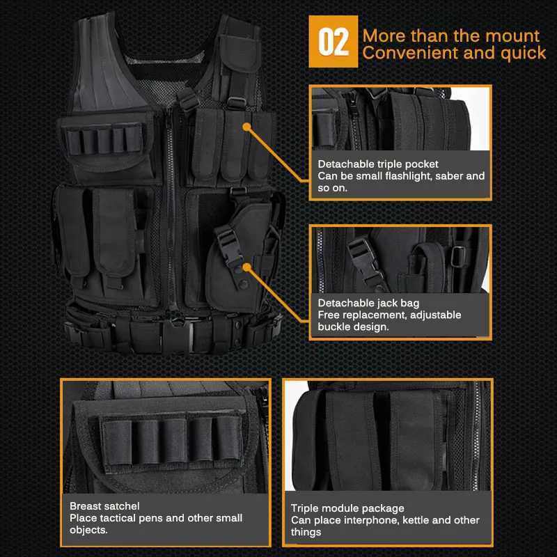 Tactical Vest Adjustable Molle Security Guard Vest Hunting Outdoor CS War Game Air Gun Training Jacket XJ251114