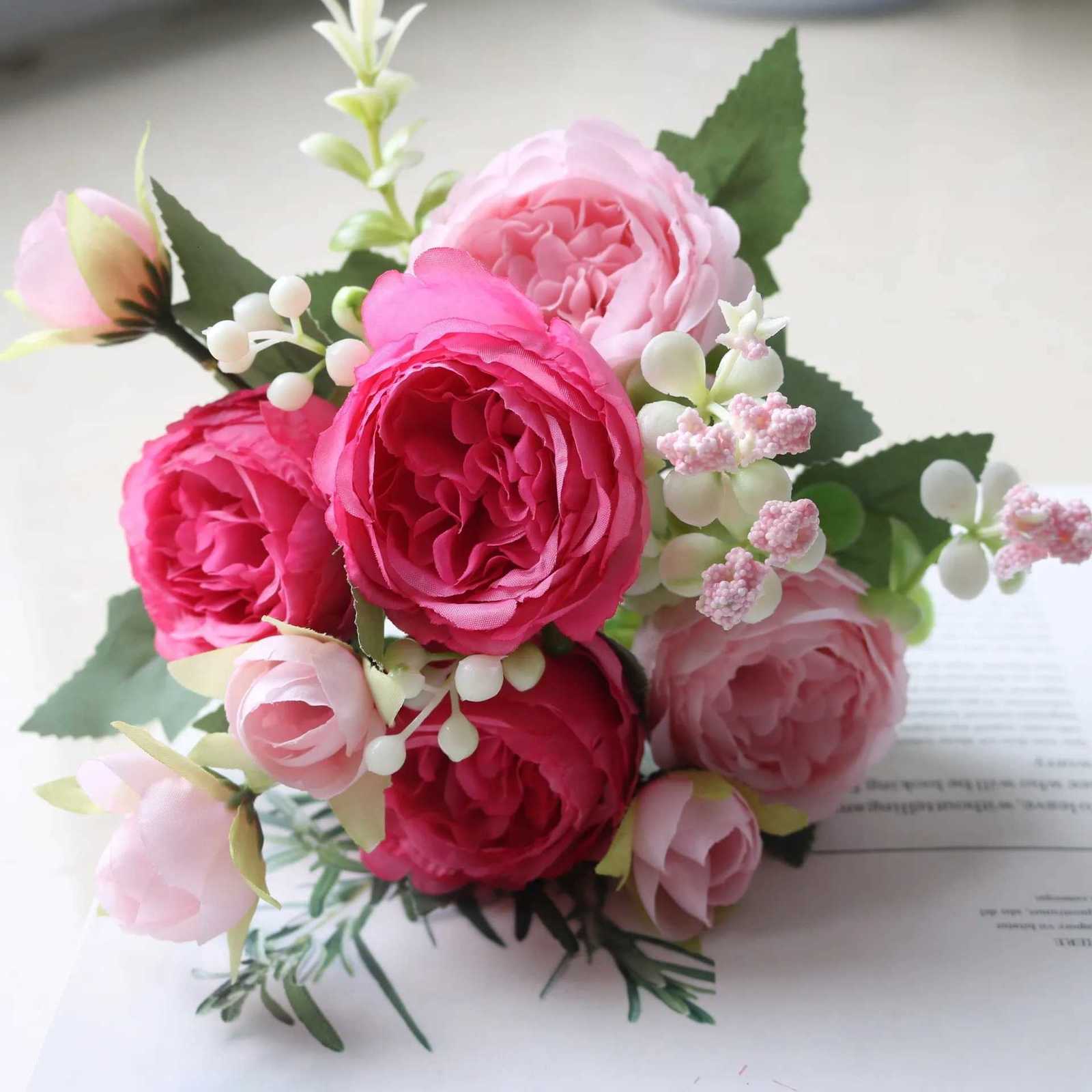 Artificial Flowers Fake Silk White Peonies Used for Home Room Vase Decoration Christmas Wreath Wedding Bouquet Party AccessoriesM251115