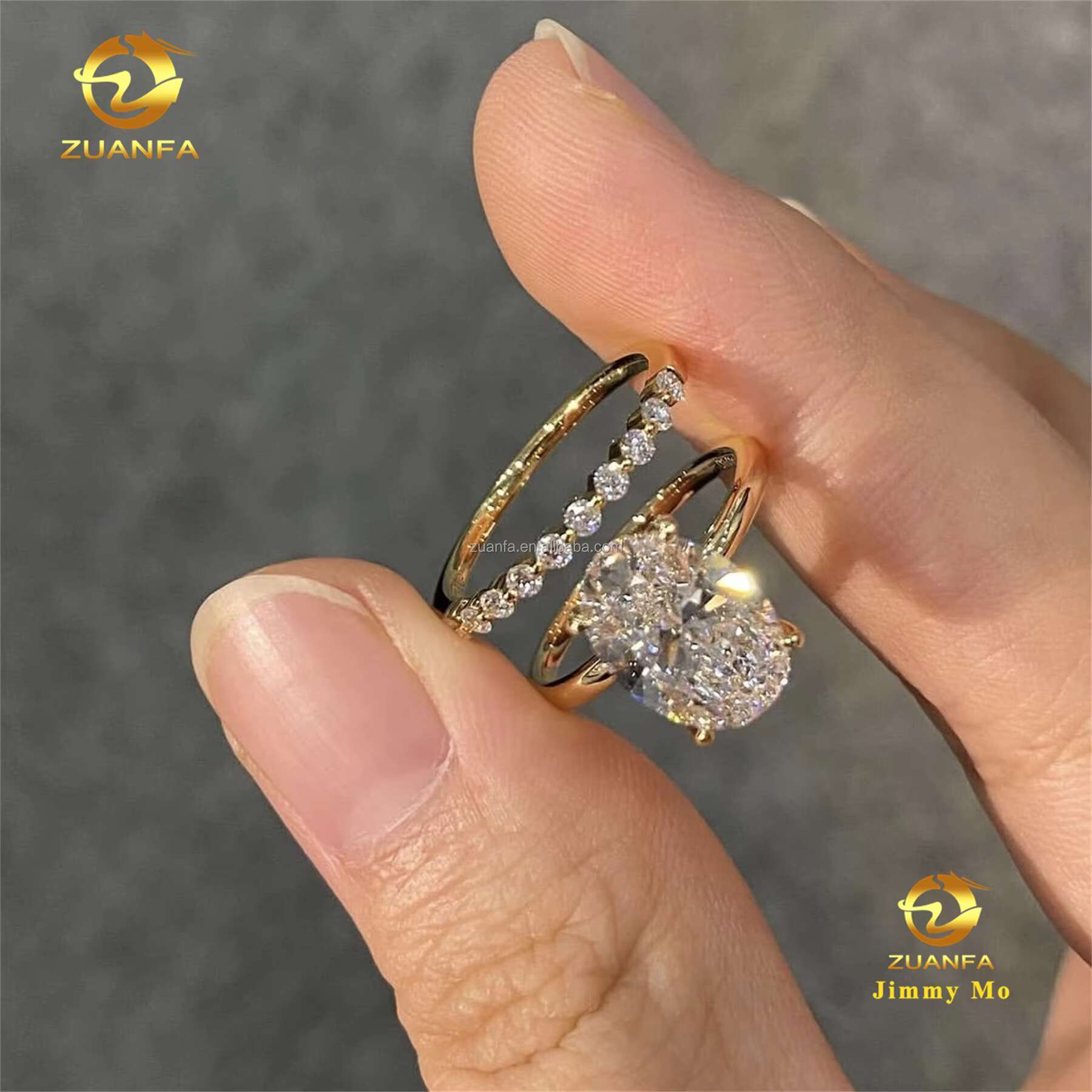 Custom Elegant Style 14k Solid Gold IGI Certificates Bridal Jewelry 3Ct CVD Lab Grown Diamond Oval Engagement Band Ring Set