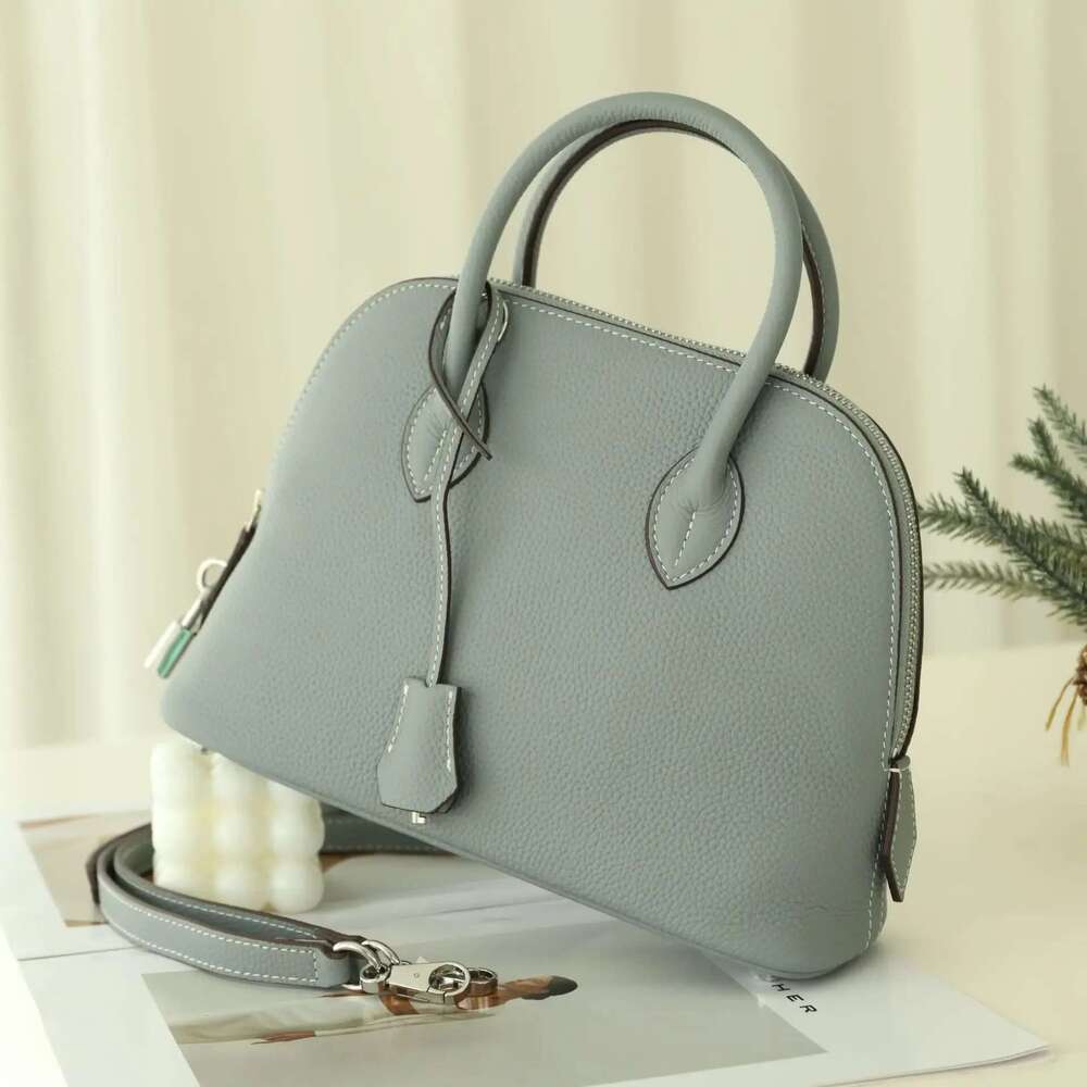 Versatile Women's Shoulder Top Layer Cow Handbag Shell Genuine Leather Commuter Bag Neutral Minimalist Style
