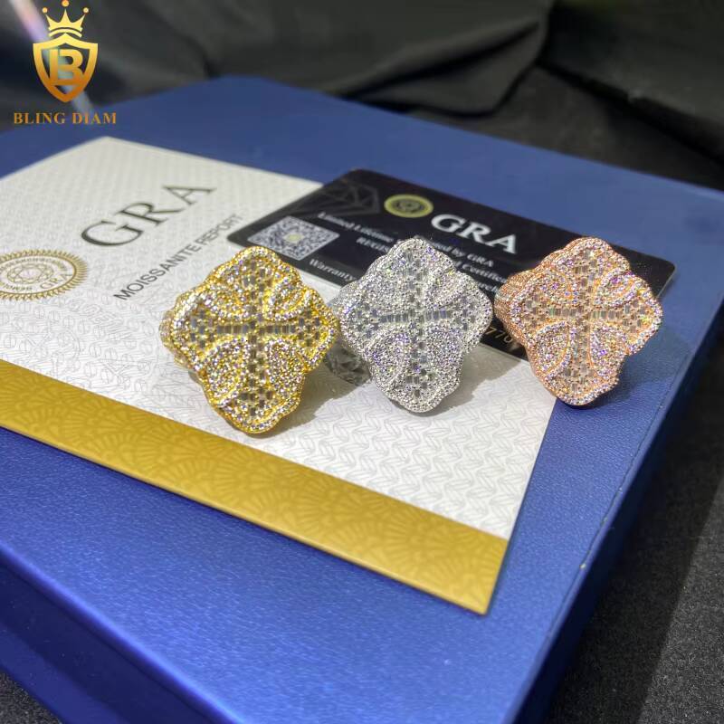 New Design Cross Rings 925 Silver Ring Men HipHop Baguette Cut Moissanite Rings Iced Out Moissanite Ring GRA Pass Diamond Test