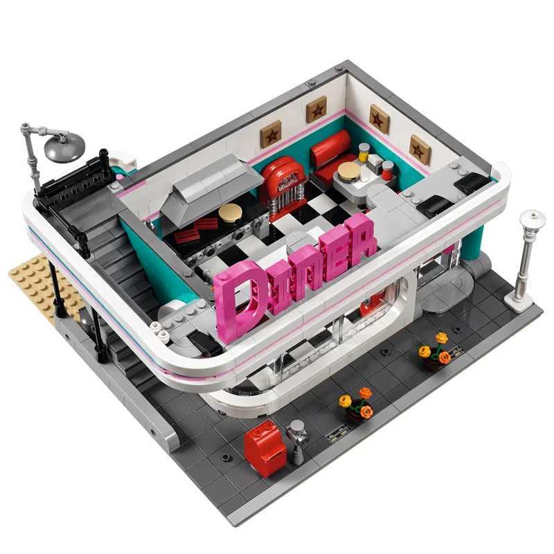 6 MINI Figures 2488PCS Downtown Diner Building Blocks Bricks Compatible 10260 15037 Educational Childrens Christmas Gift Toys W250415