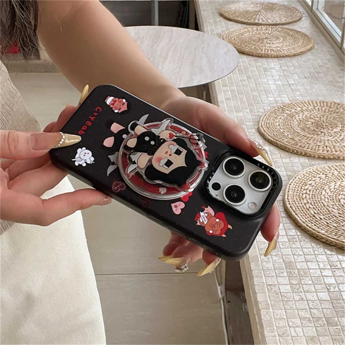 Fashion Cute Black Cry Girl Magnetic Phone Case For iPhone 17 Pro 16 14 15 Pro Max Cover with Stand For Cases Capa J251202