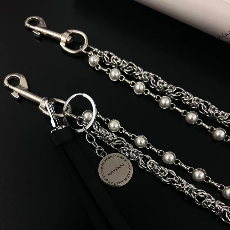 Retro Concise Bilayer Clamp Beads Biker Chain Sheepskin Sheath Hip Hop Punk Style Keychains For men y2k Pants Chain Accesories 250414