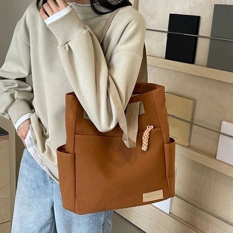 Waterproof Lightweight Canvas Bag New Leisure Casual Canvas Handbag Solid Color Tote Bags Large Capacity Shoulder BagW251115