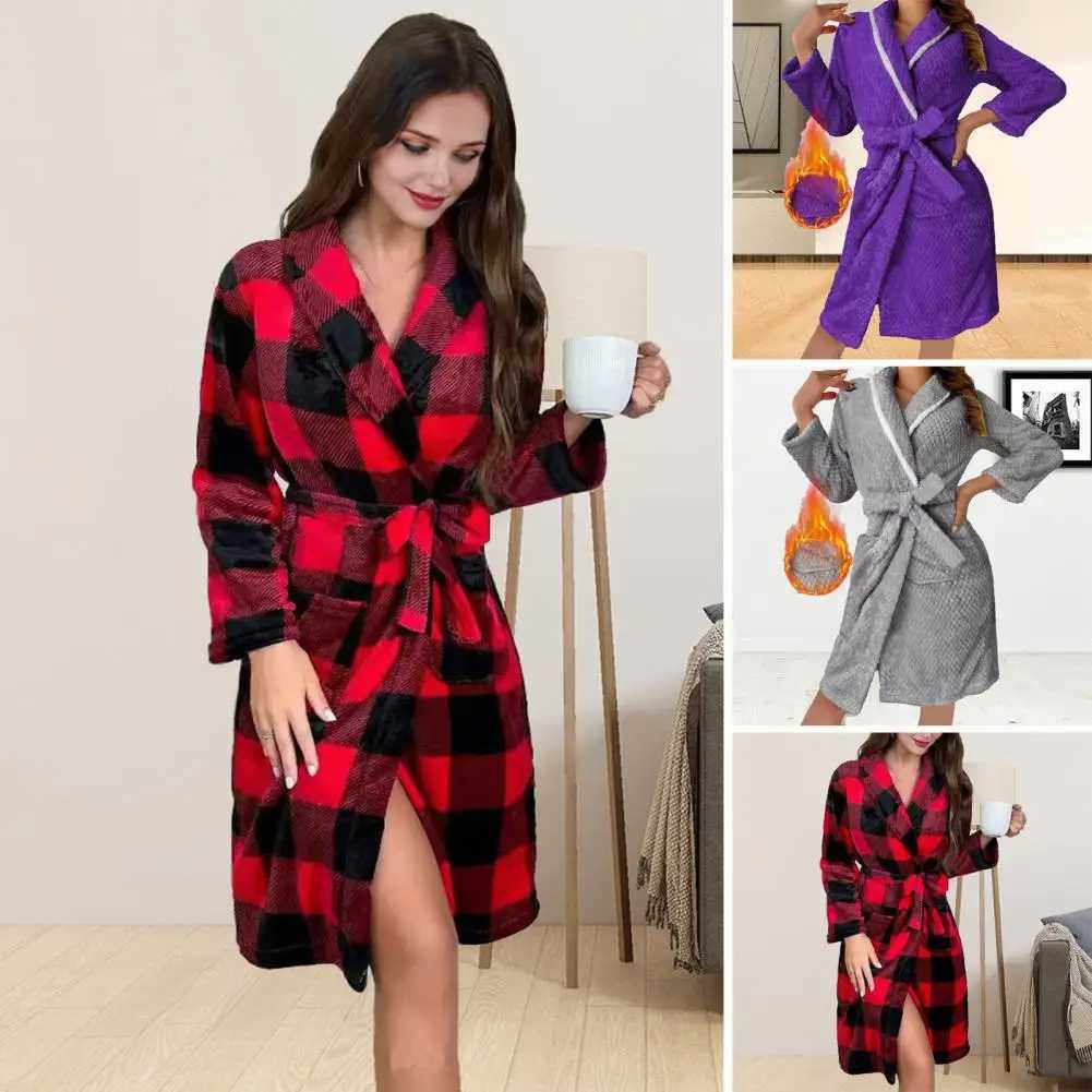 Soft Pajama Fabric Wear Robe Cozy Fleece Flannel Robes for Women Soft Plush Winter Bathrobe Warm Long Sleeve Nightwear Dress C251115