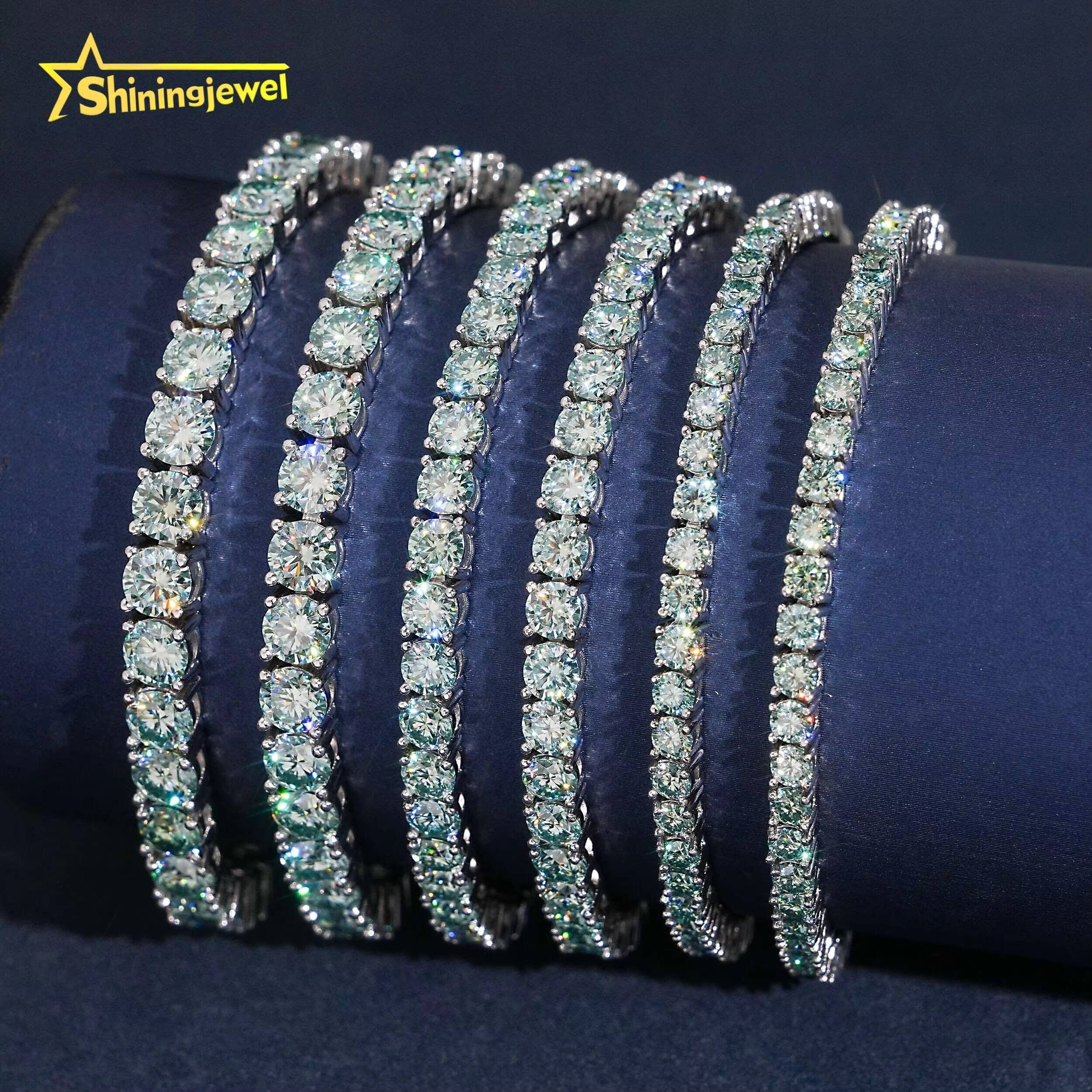 925 Sterling Silver Bracelet Men Women GRA Certificated 3mm 4mm 5mm Blue Green Moissanite Tennis Bracelet Daily Wear