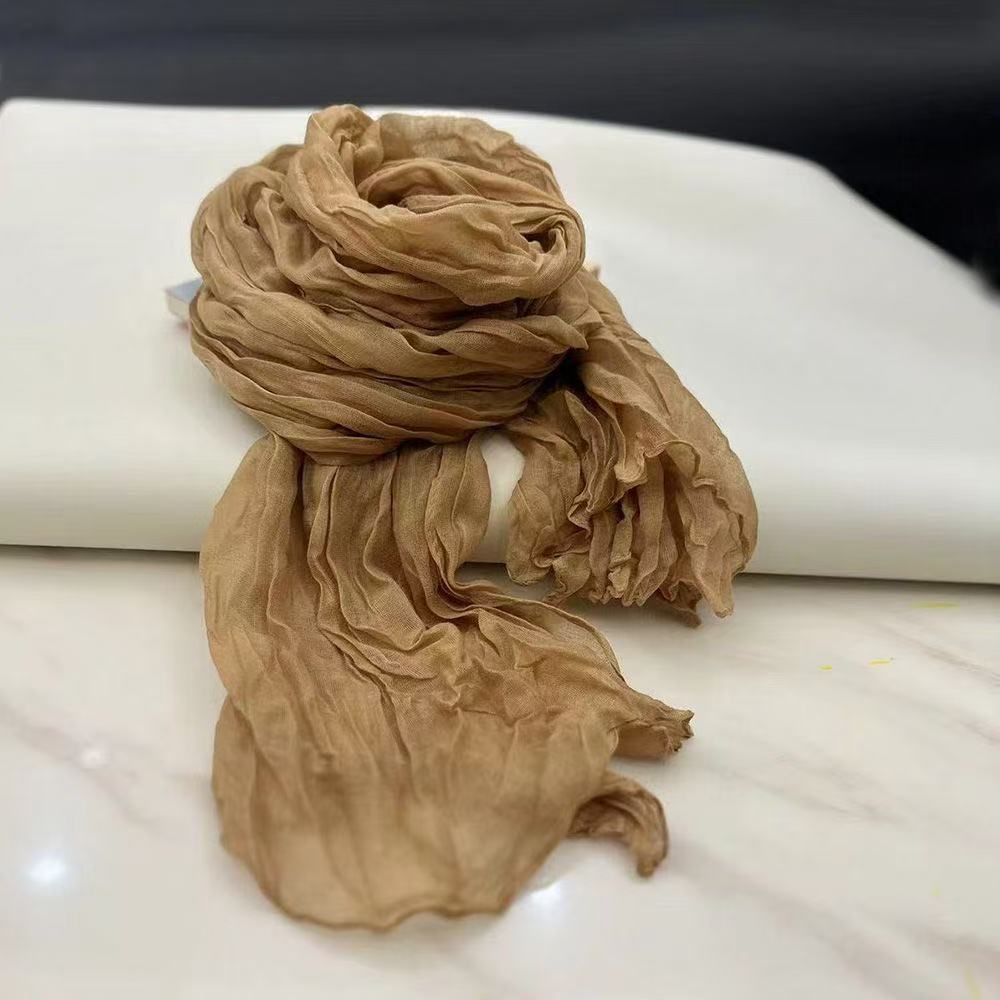 T476 Japanese cotton and linen scarf all-match pleated solid color silk scarf female autumn and winter warm literary thin shawl Korean version neck sc