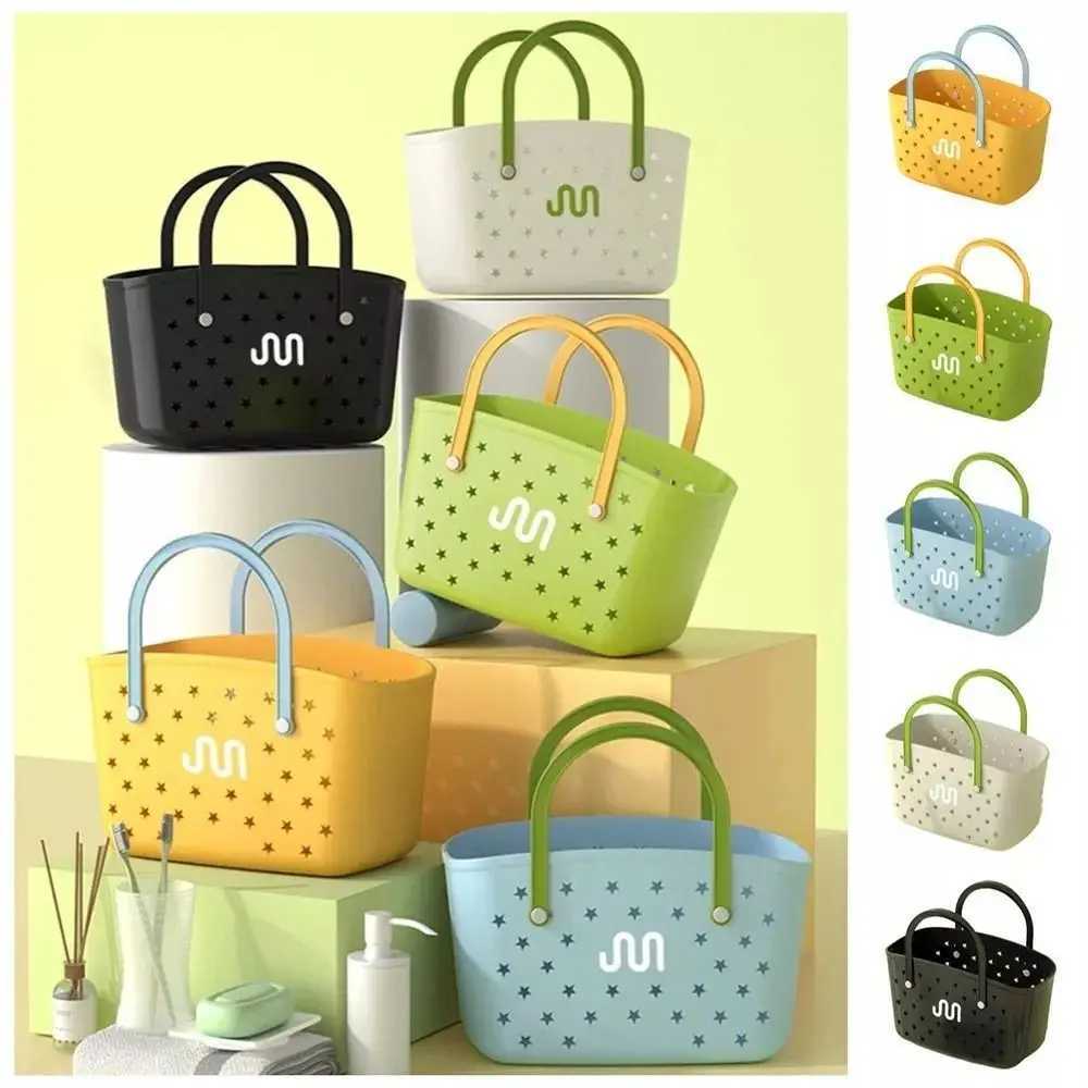 Summer Colorful Beach Bag Plastic Waterproof Bathroom Storage Basket Large Capacity DIY Handbag Bathroom Basket W250415