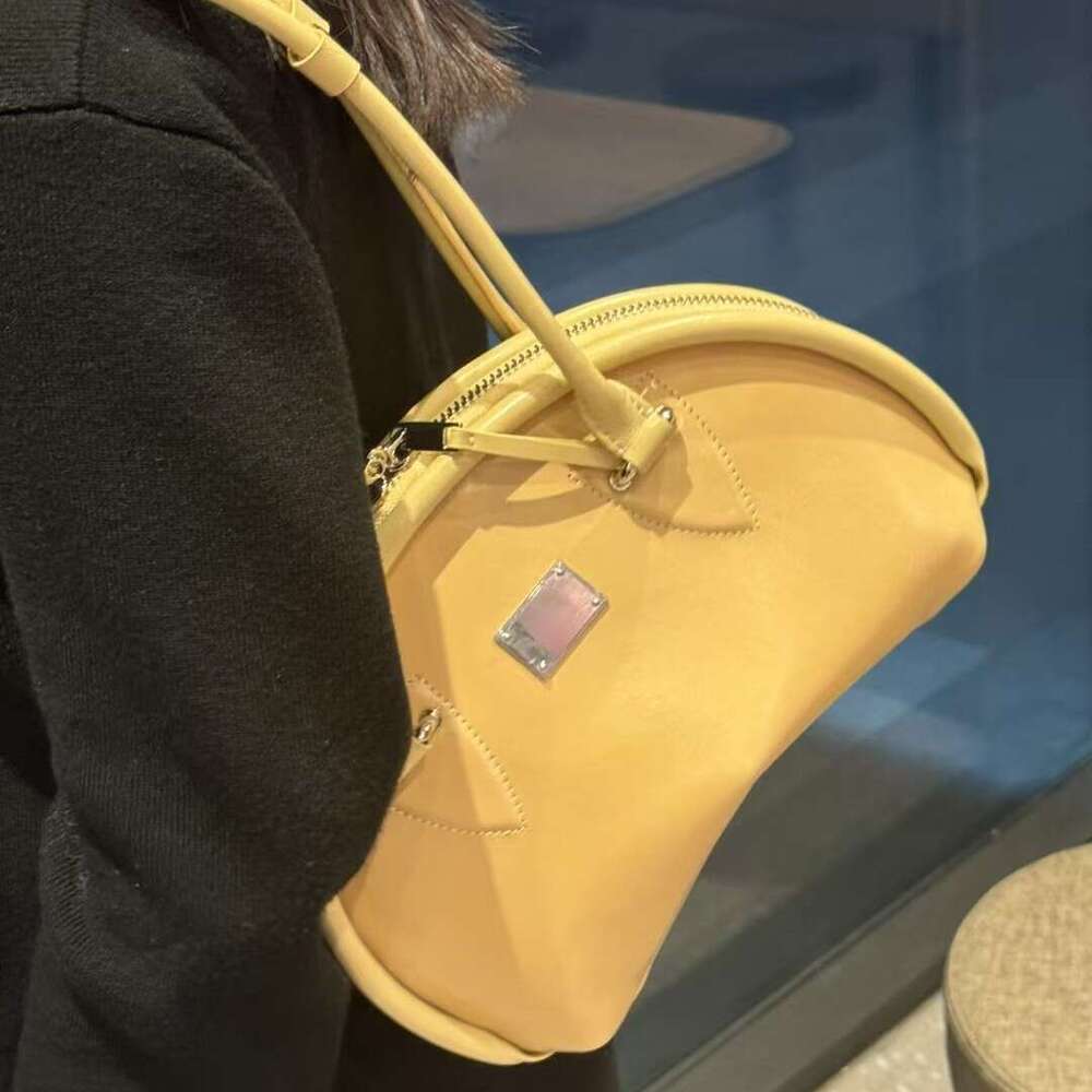 Mm Women's Bags Lock Up Bowling For Women New Model, Top Layer Cowhide Single Shoulder Underarm Bag, Niche Design, Genuine Leather Women's B