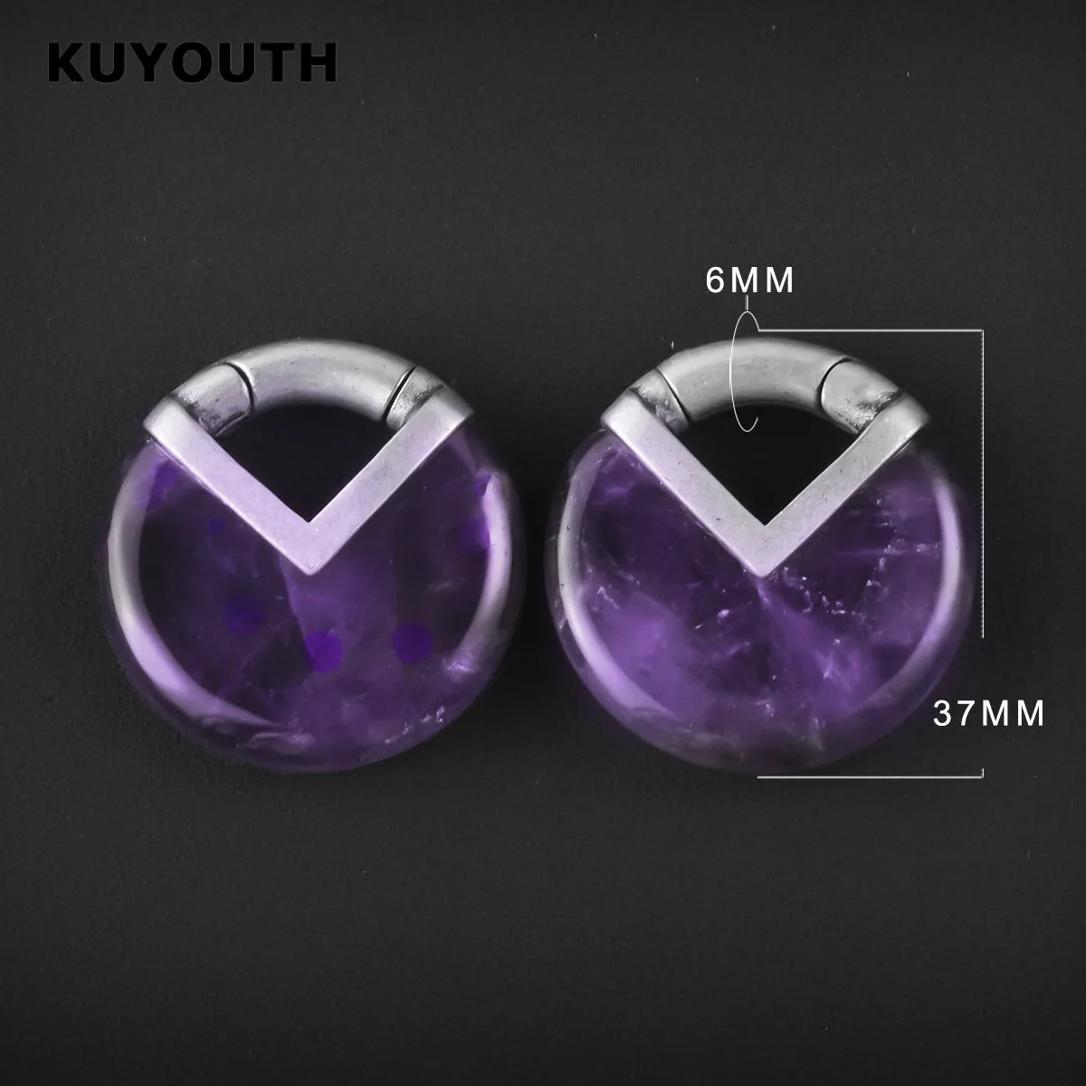 KUYOUTH Stone Round Ear Weight Hang Gauges Expanders Ears Stretchers Copper Magnet Earring Piercing Jewelry 2PCS 250408