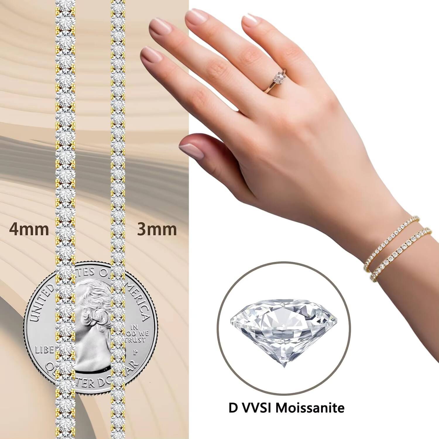 2Mm 3Mm 5Mm 14K 18K 925 Silver Hip Hop Big Oval Baguette Lab Diamond Vvs Cluster Moissanite Tennis Chain Bracelet