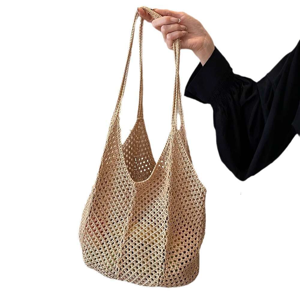 Handmade Beach Bag Leisure High Capacity Cotton New Hollow Grass Woven Lazy Style Shoulder Vacation Beach Bag, Women Bag Kq2