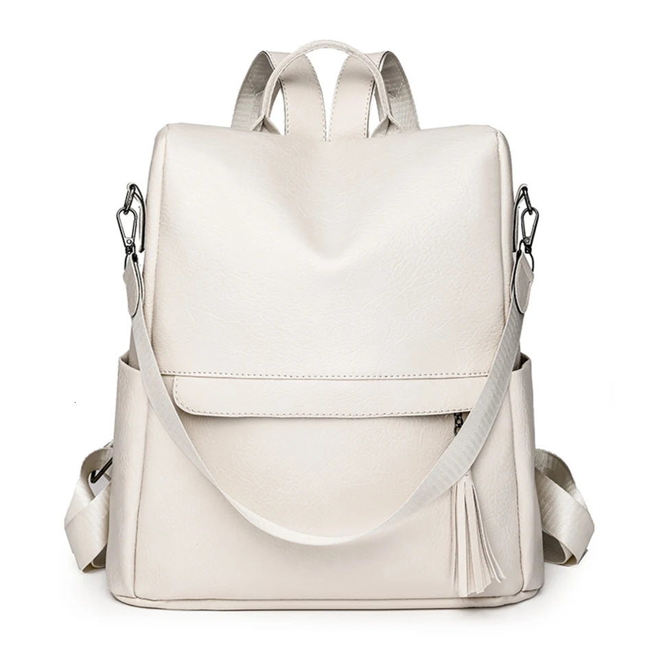 Fashionable solid color anti-theft womens backpack high-quality leather travel backpack suitable for school Sac A Dos 250410