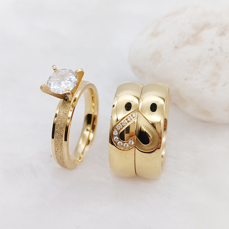 3pcs Wedding Engagement Rings Sets For Men and Women Bridal Lover Alliances 24k Gold Plated Jewery Marriage Couples Ring250821