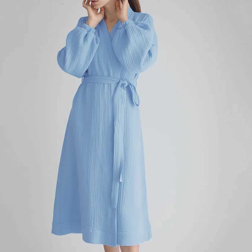 Summer Women Double Gauze 100 Cotton Womens Nightgown Gown Robe Long Sleeve Cardigan Gown Morning Gown Pajamas Home Clothes C2511150