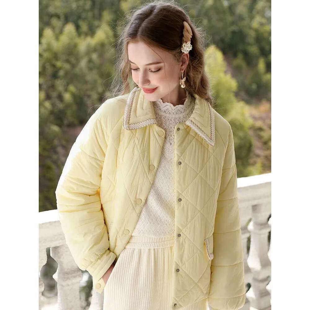 I BELIEVE YOU Yellow Turn-Down Collar Cotton Clothing Keeps Warm Thick Coat Winter Clothes Women 2024 Solid Jackets Ayf235371a