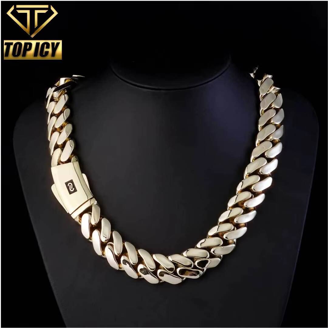 Hip Hop 20mm Gold Plated High Quality Brass Cuban Link Chain Necklace Chunky Monaco Thick Cuban Chain Jewelry for Gift Zircon