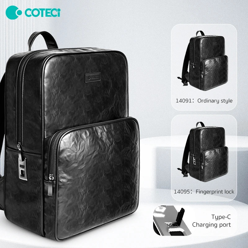 Vegetarian tanned denim series backpack with fingerprint lock mens backpack business computer bag fashionable and casual 250410