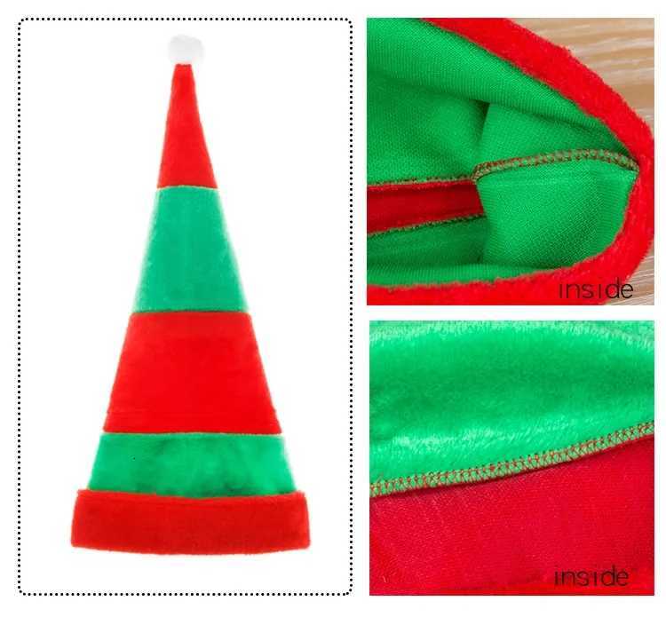 Red and Green Striped Christmas Hat Plush Extended Funny Elf Hat Christmas Halloween Day Dress Up Decoration Supplies Y251115
