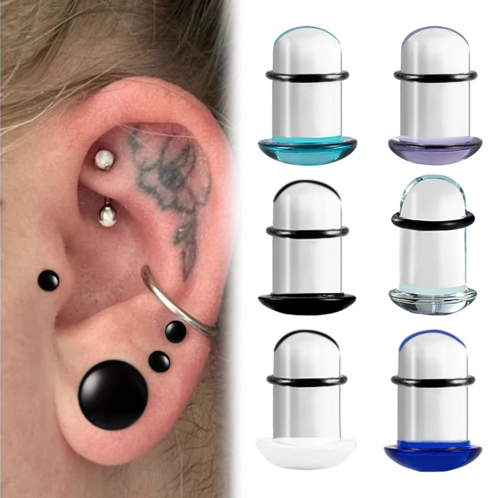 10/16/18pc Glass Ear Gauges Stretching Kit Short Taper Expander Comfy Dead Stretching Plugs with Rubber Rings Crazy Body Jewelry 250408