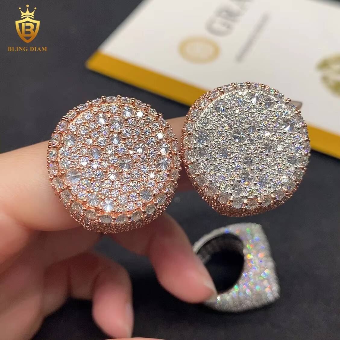 New Silver Rings Iced Out Moissanite Ring Round Brilliant Moissanite D Color VVS Fine Moissanite Jewelry Men Women GRA Certified