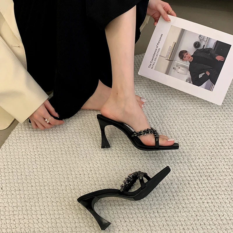 Summer Womens High Heels Fashion Crystal Open Lace Elegant Outdoor Evening Dress 250411