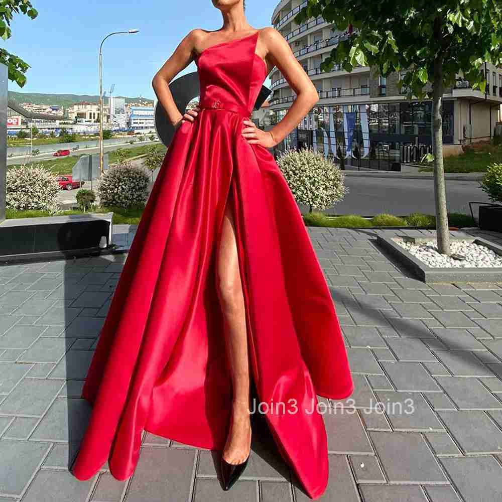 S8927 2025 Summer New Womens Single Shoulder Strapless Dress Long Skirt Sexy Slit and Large Swing Dress