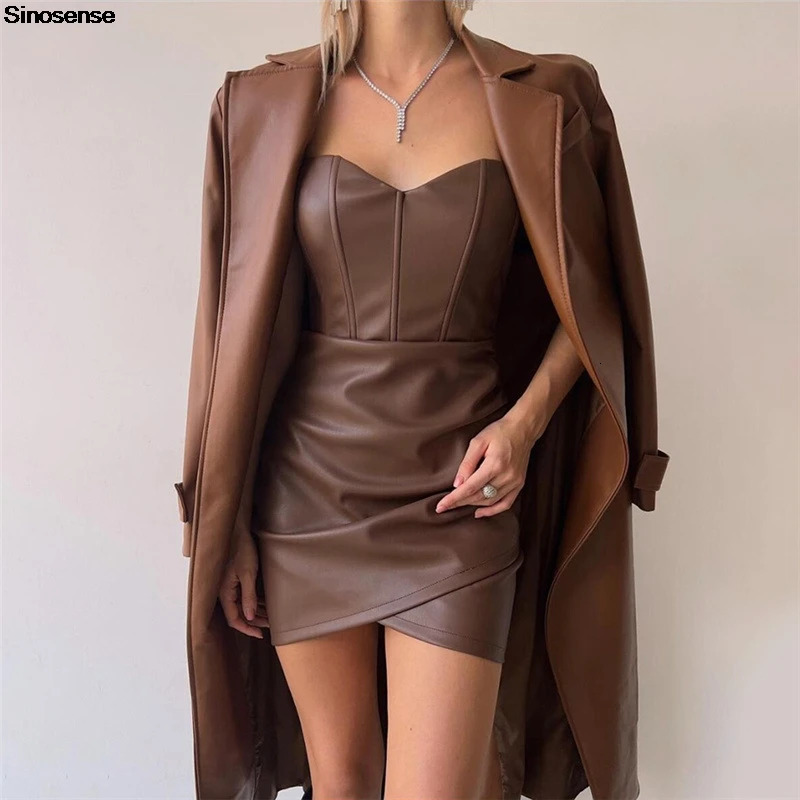 Women Bodycon Pu Leather Black Ruched Latex Dress Sexy Strapless Faux Leather Tube Top Mini Dress Y2K Night Club Party Dress 250415