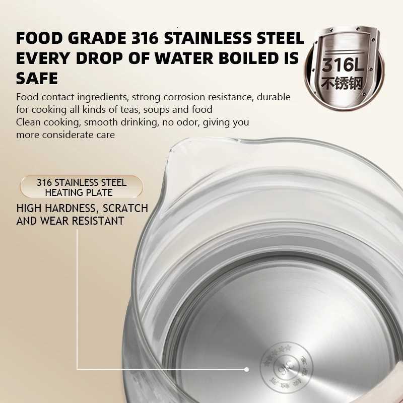 SUNATUR Kettles Electric Glass 220V Multifunction Health Pot Milk Fruit Tea Coffee Water 800W 24-hour Heat Preservation Y251114