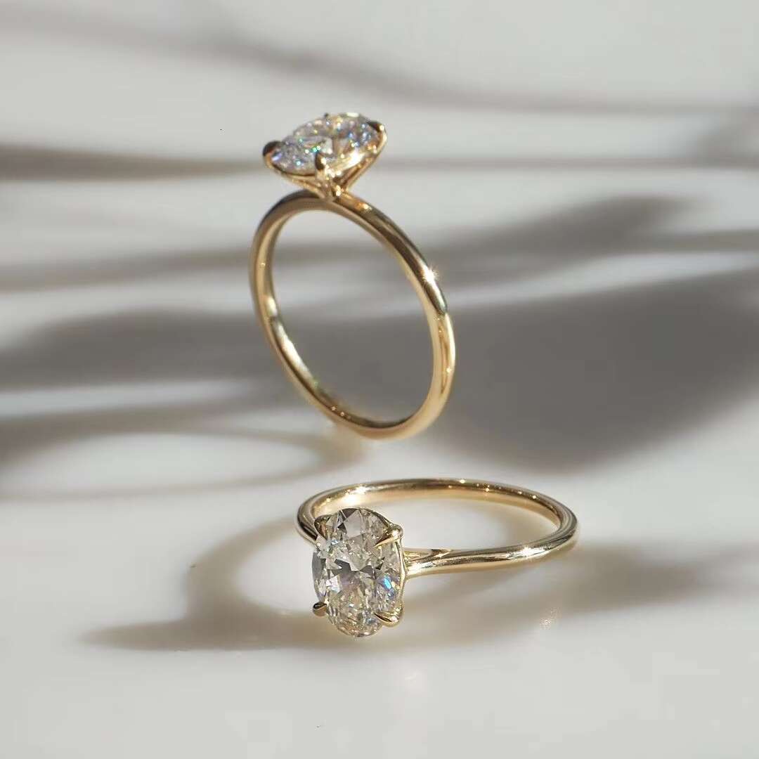 Single Oval Moissnaite Four Claw Pure 14k White Rose Yellow Color Solid Gold Ring 2 Grams Gold Solitaire Ring Price