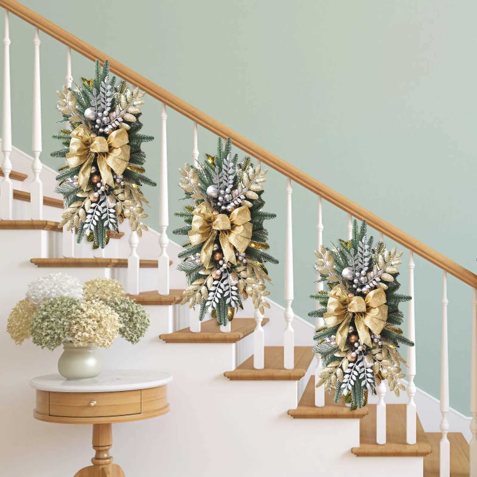 Christmas Wreath Pendants Stairway Hanging Stairs Garland Xmas Decor Window Front Door Wall Wreath for Navida Pine/Bow PendantM251115