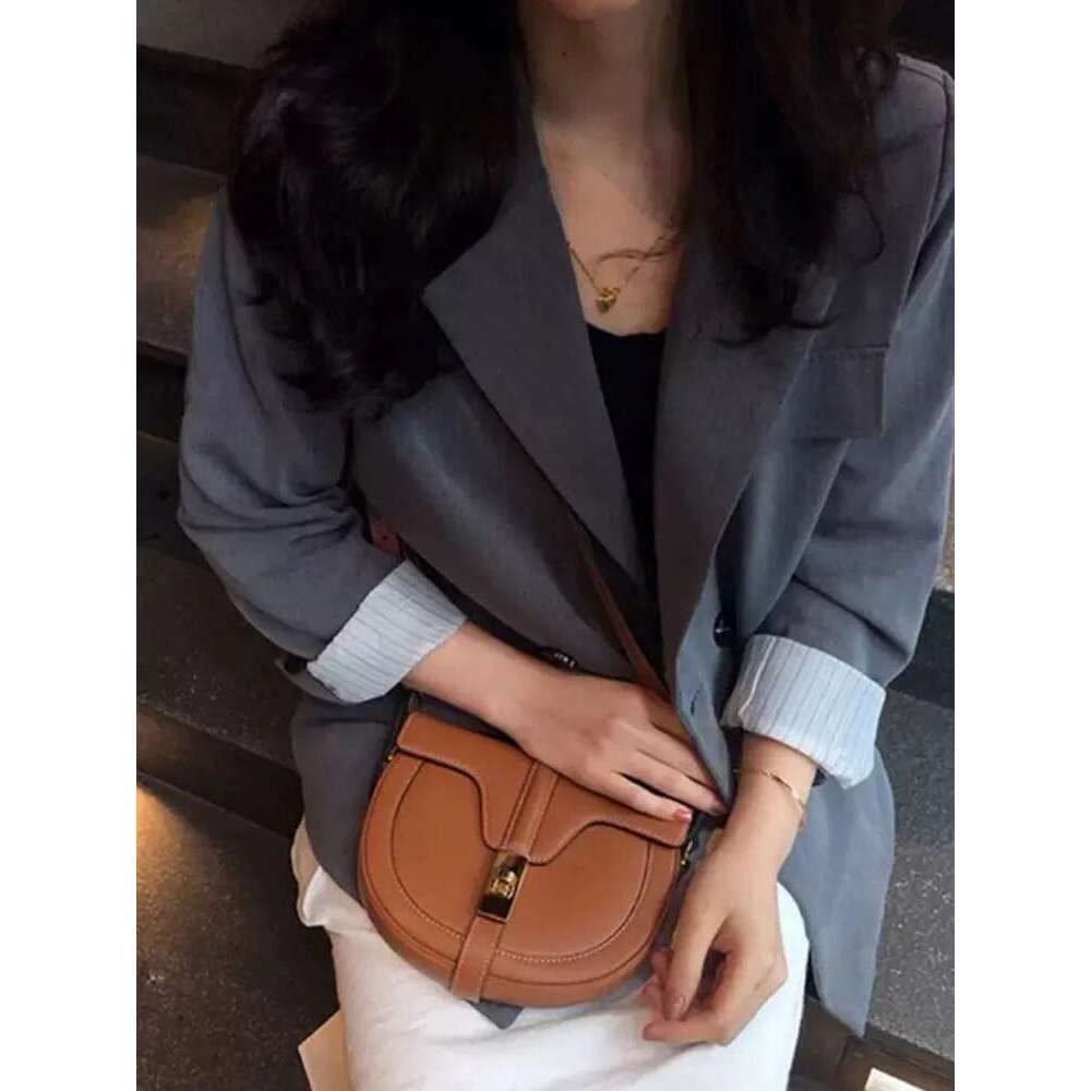 Women Single Shoulder Solid Color Cow Split Leather Vintage Handbag Hasp Saddle Bag Fashion Ladies Sg Crossbody Bags