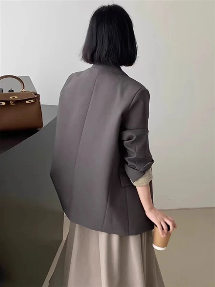 Womens Retro Autumn Open Collar Round Neck Flat Neck Womens Jacket Casual Pocket Womens Coat 250415