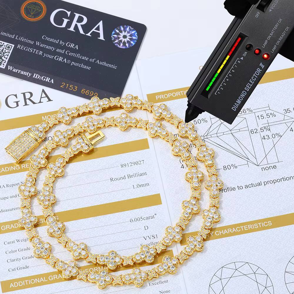 ESKEEM Luxury 925 Silver Hip Hop Necklace 10mm Iced Out VVS Moissanite Cross Star Link Chain Jewelry Gift for Men Women