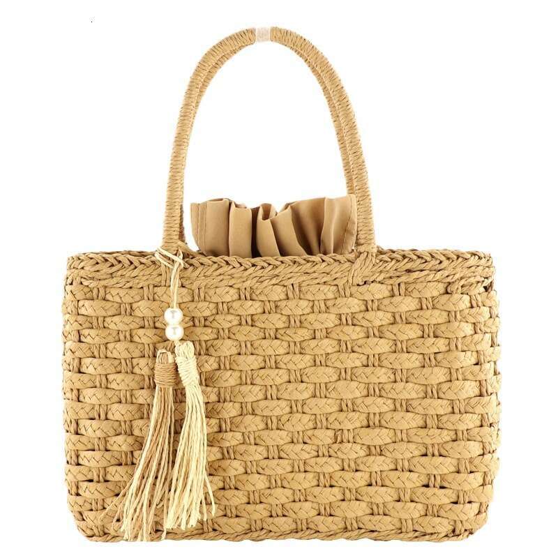 Handmade Beach Bag New Pearl Tassel Woven Hand-Held Diagonal Fashion Women's Beach Bag, Paper Rope Three Strand Braided Bag Kq2