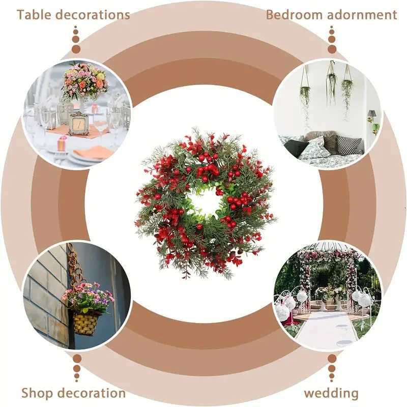 35/45cmChristmas Wreath with Red Berries andRed Berries Christmas Garland Rustic Farmhouse Holiday Decoration for Indoor/OutdoorM251115