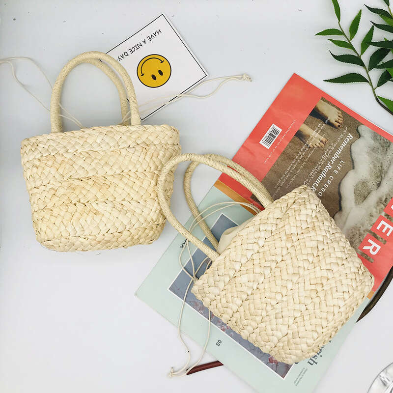 Handmade Beach Bag Tiktok Simple Cute Mini Corn Husk Baby Basket Straw Woven Bag DIY Kq2