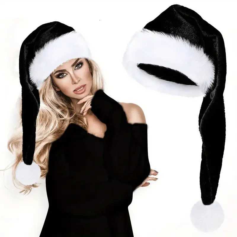 1 extra long plush Christmas hat in red and black holiday party accessories Halloween Christmas party Y251115