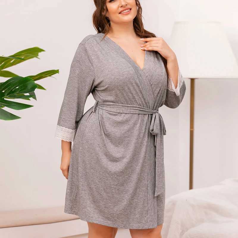 Lace Edge Long Sleeved Robe Womens Intimate Lingerie Bathrobe Large Size Kimono Loose Casual Home Wear Solid Color Nightwear C251115