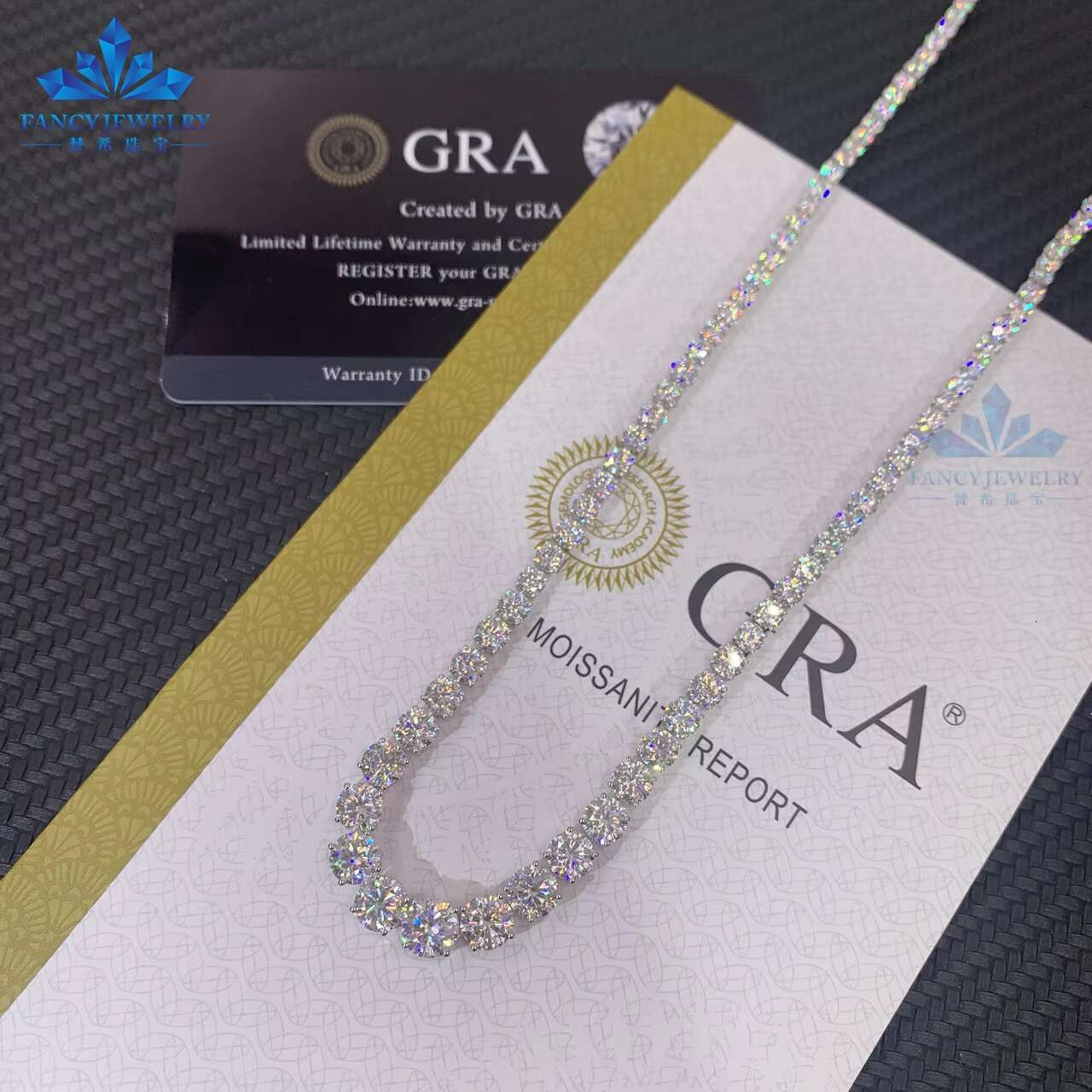 Wholesale 18K White Gold Women Tennis Necklace 6.5mm Brilliant Moissanite Diamond Graduated Chain Fine Jewelry Tennis Necklace