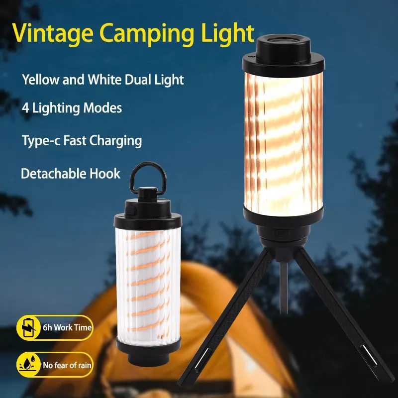 Outdoor Retro LED Camping Lamp 2600mAh Rechargeable Flashlight 4 Lighting Portable Home Adventure Tent Emergency Light With Hook M251115