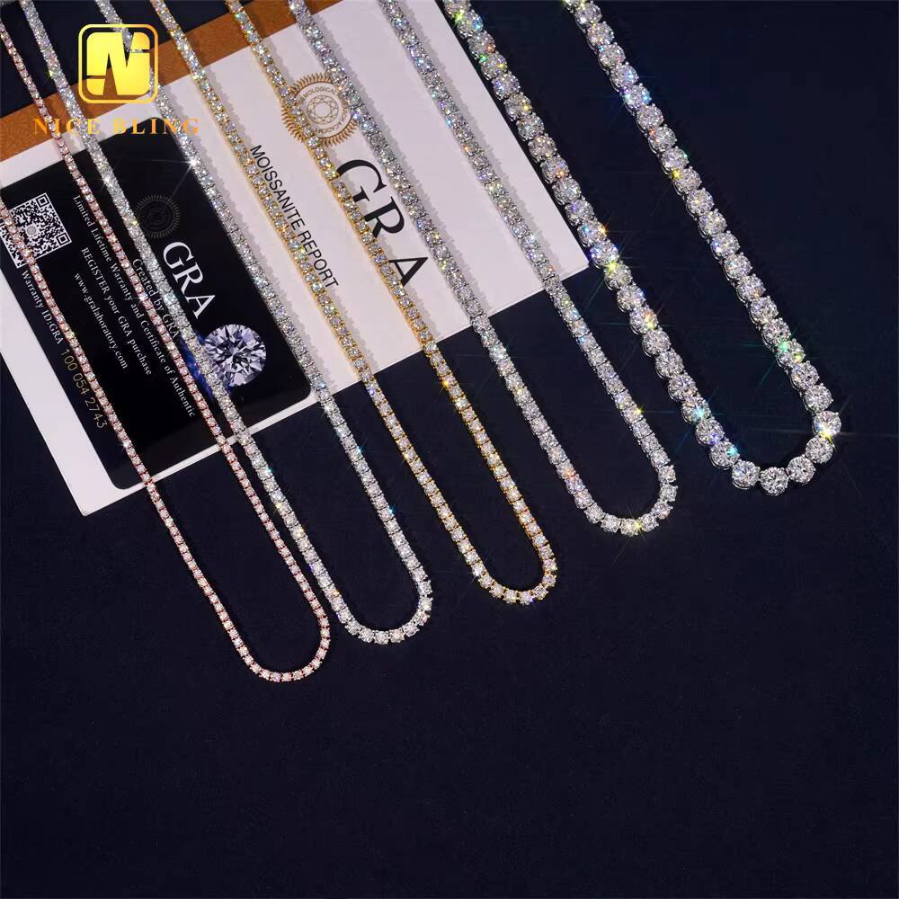 Hot Sale Fashion Tennis BraceletNecklace VVS Moissanite 2MM-65MM Tennis Link 925 Silver Pass Diamond Tester Tennis Necklace